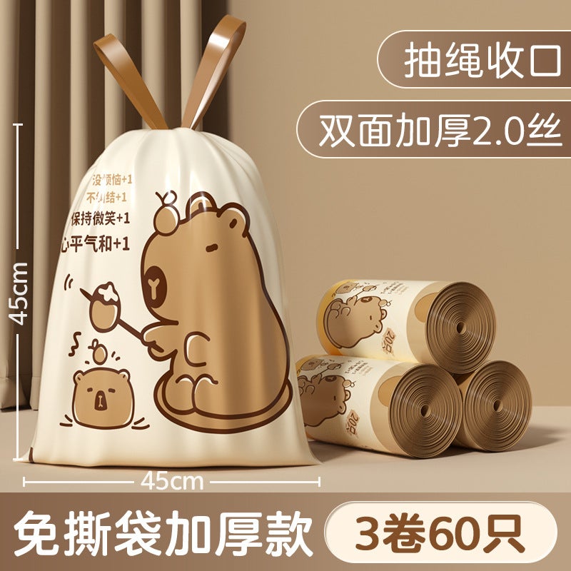 Tear-Free Drawstring Garbage Bag Satchel Thickeneded Large Household Kitchen Bathroom Non-Dirty Hand Drawstring Plastic Bag - Image 1